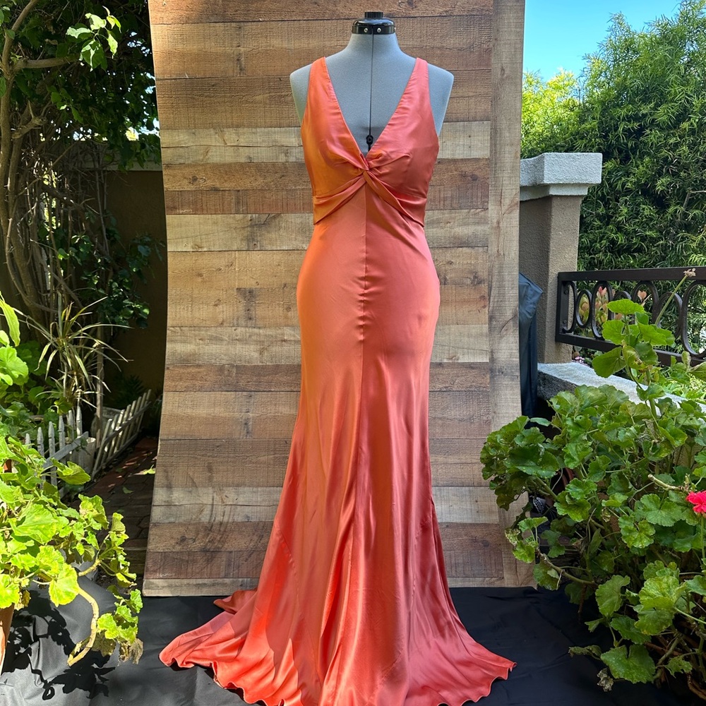 Elegant Coral Maxi Dress 100%silk